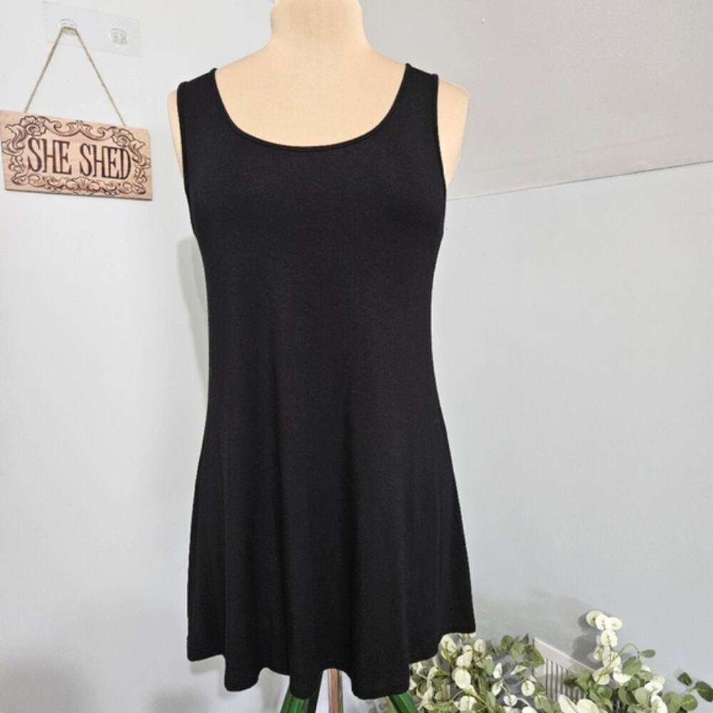 Comfy‎ USA Dress Womens Jersey Knit Black Tunic Swing Scoopneck Sleeveless Small